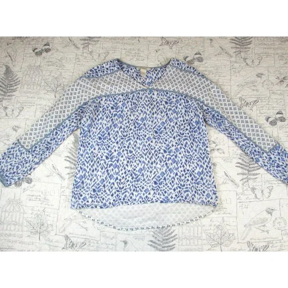 Sundance Catalog  Women's Blue white ikat multi print long sleeve cotton top S - Picture 4 of 10